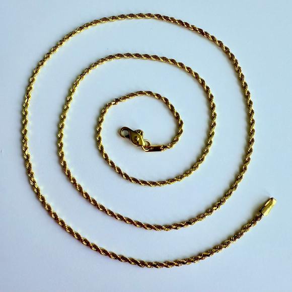 14K Solid Yellow Gold Rope Chain 1.5mm Wide IBB Hallmarked Necklace 20" - Picture 1 of 6